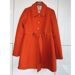 Tulle Orange Trench Jacket Size Medium Belt Geometric 60s Inspired
